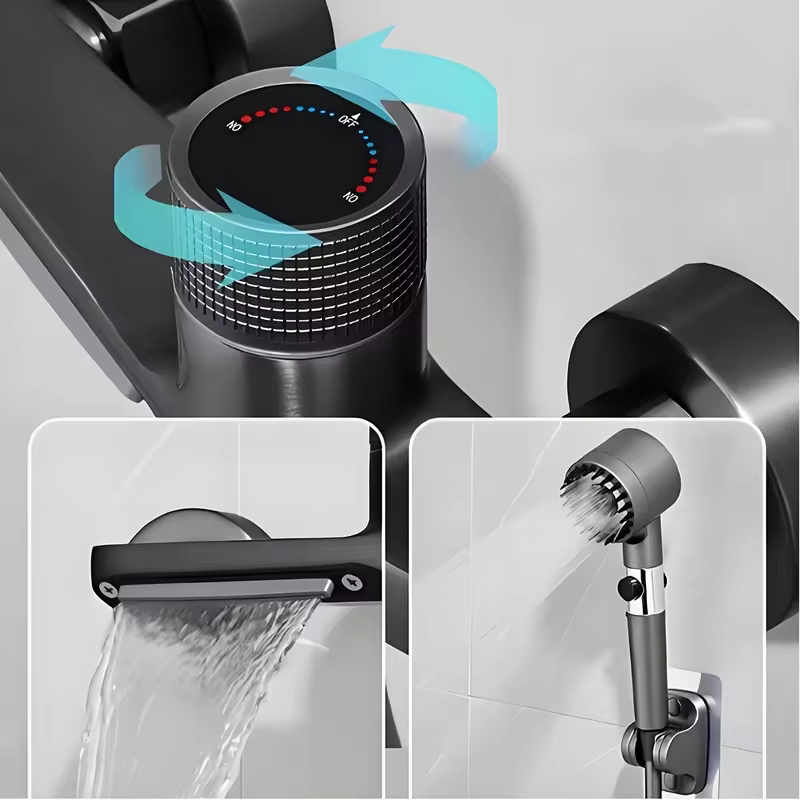 Robinet de salle de bain moderne-robinet mitigeur mural pour baignoire/douche avec contrôle chaud et froid, vanne dissimulée, finition noir mat pour