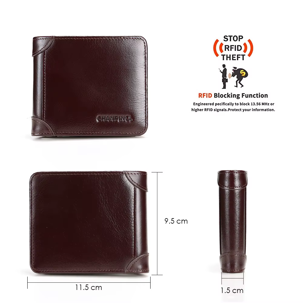 Portefeuille Homme Cuir Italien Tri-Fold Horizontal Slim CHANPINCL – Multi-Cartes