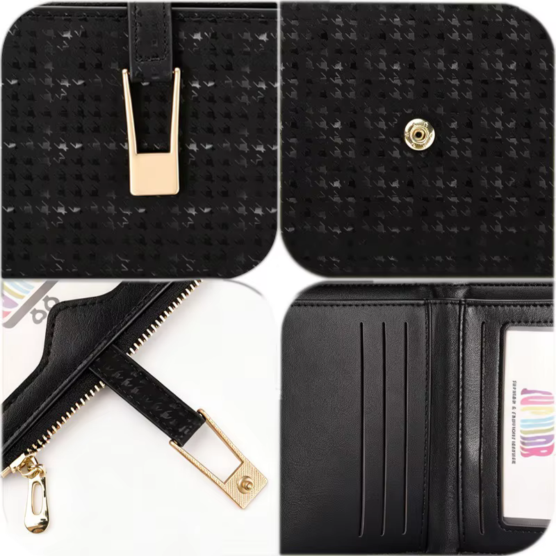 Portefeuille court pour femme en cuir PU, motif foncé, texture raffinée, poche à monnaie zippée, sac à main de créateur pour usage quotidien