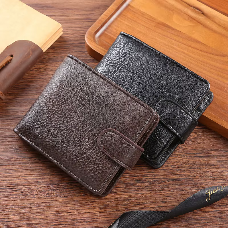 Portefeuille décontracté pour hommes en cuir à loquet court homme portefeuilles Durable pochette à monnaie mâle mince à deux volets Photo porte-carte d'identité sac à main pince à billets