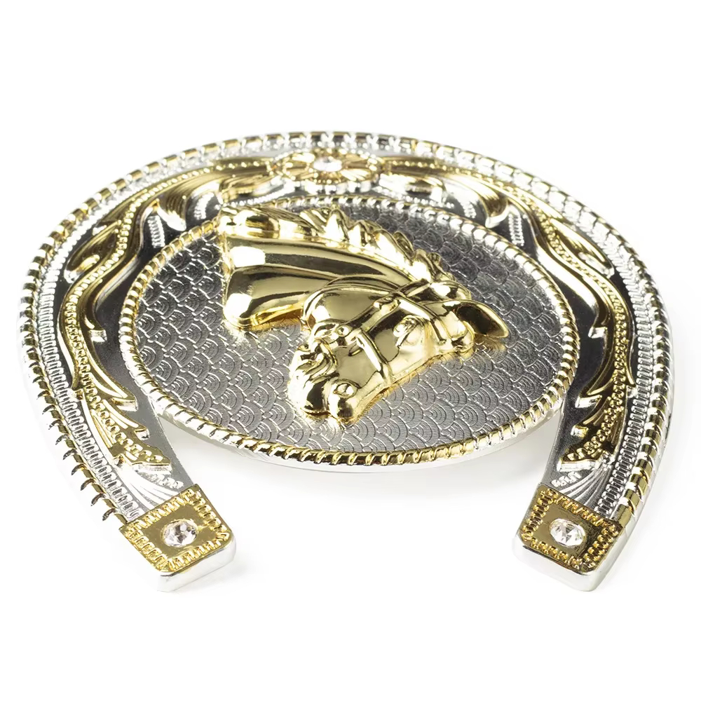 Boucle de ceinture tête de cheval doré