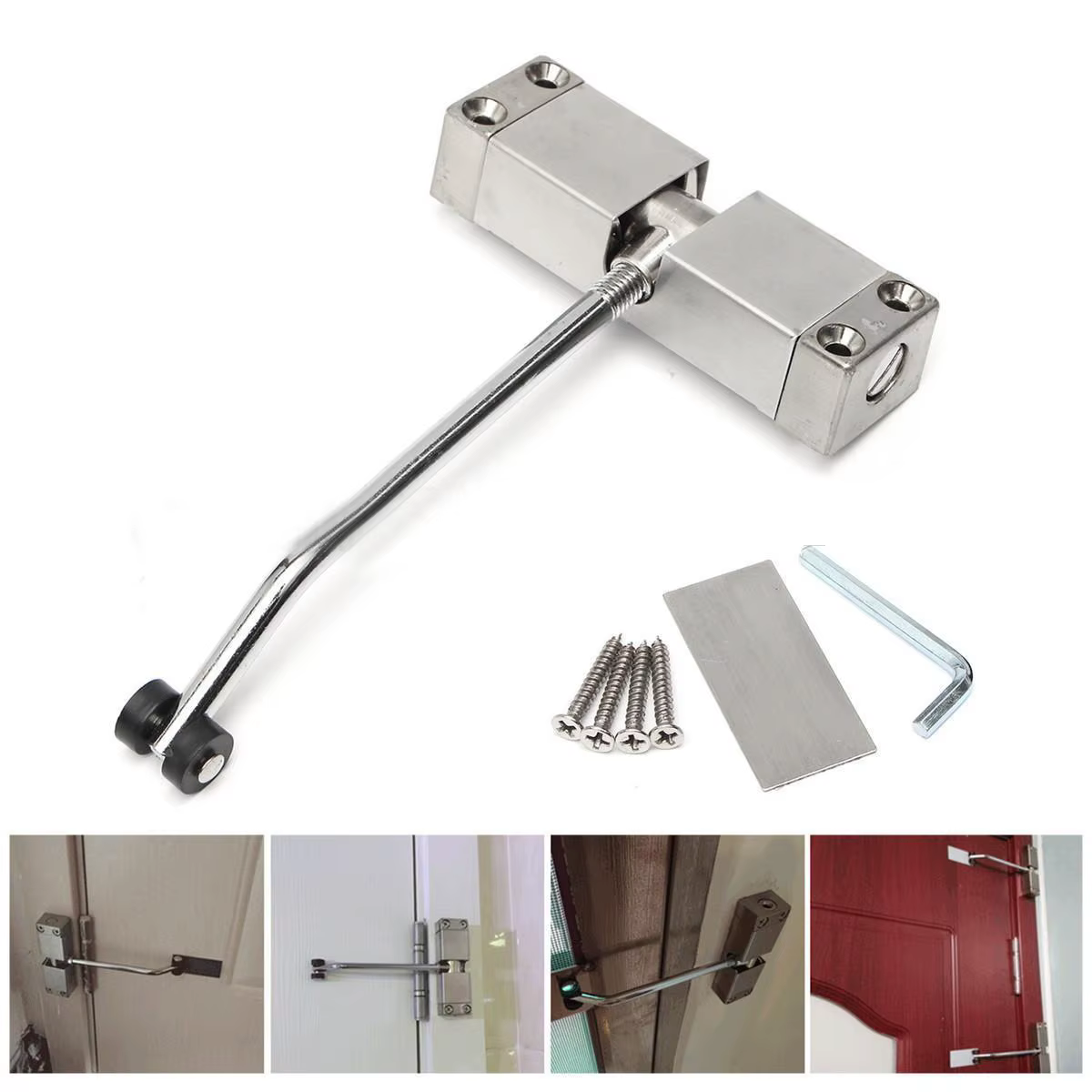 Ferme-porte automatique en acier inoxydable, dispositif de fermeture de porte à ressort réglable quincaillerie de porte de meubles