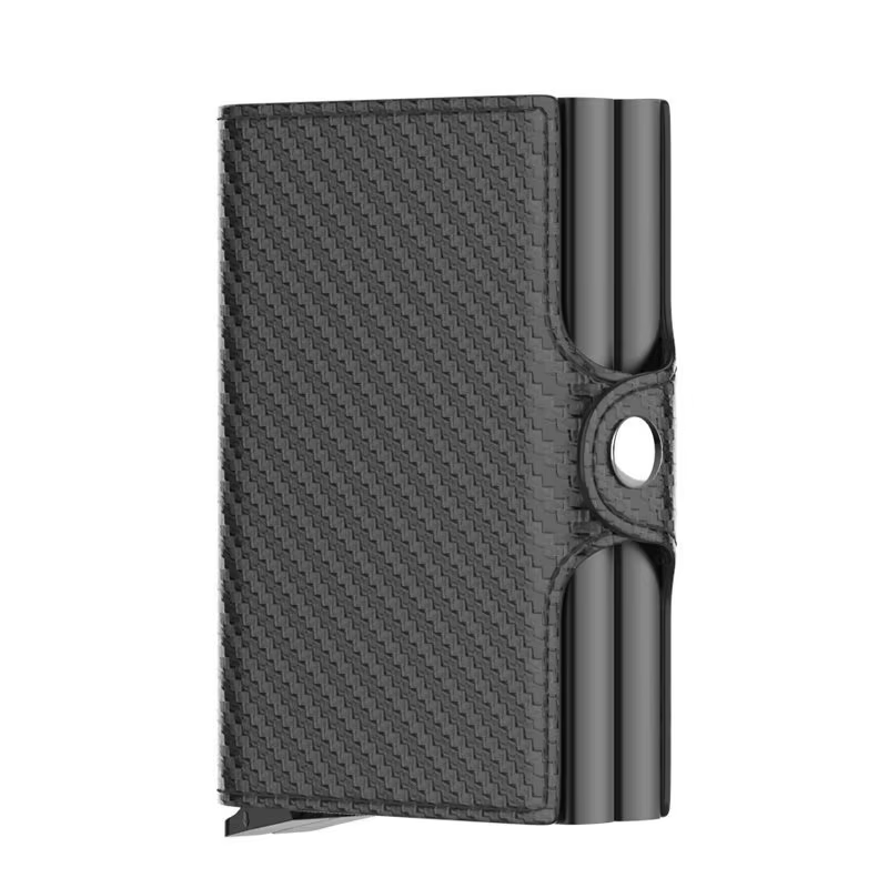 Carbone porte-carte de crédit hommes portefeuille RFID PU cuir métal moraillon