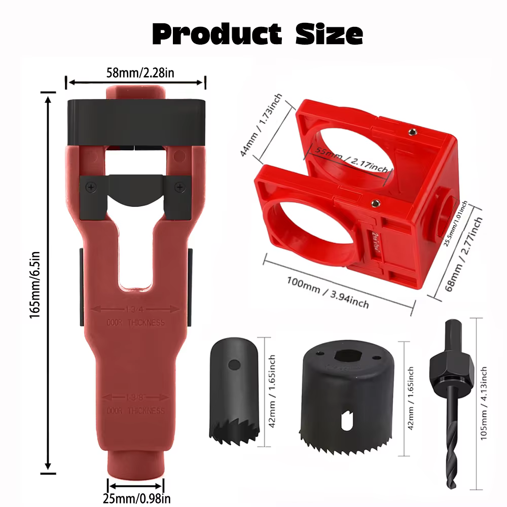 Kit d'installation de loquet de porte | Pour portes de 1-3/4" et 1-3/8" | Outil de sciage à trous pour mortaiser les loquets de porte