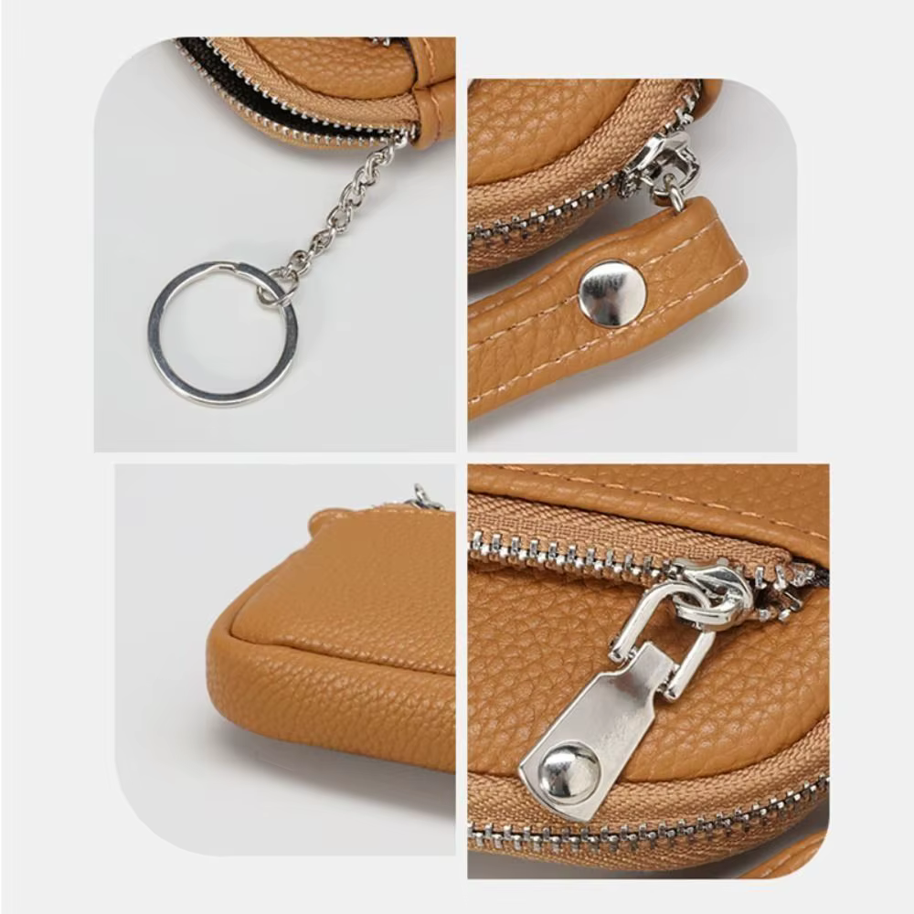 Mini portefeuille Portable en cuir PU pour femmes, sac de rangement de couleur unie, porte-monnaie pour étudiants, fermeture éclair, grande capacité, sac pour clés de poignet, à la mode