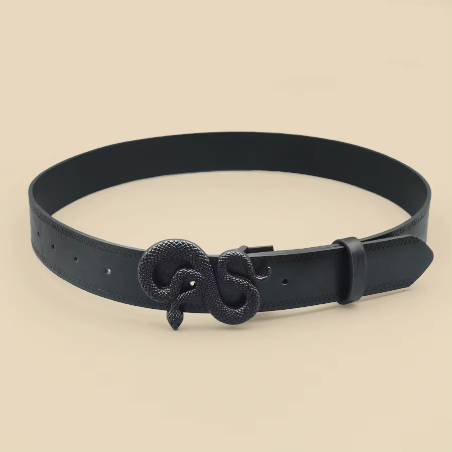 Ceinture noire décontractée en Pu pour femmes, sensation haut de gamme, boucle serpent mate, ceinture à la mode, robe, jean, accessoires de chemise