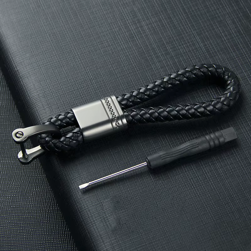 Porte-clés de voiture en cuir tissé à la main
