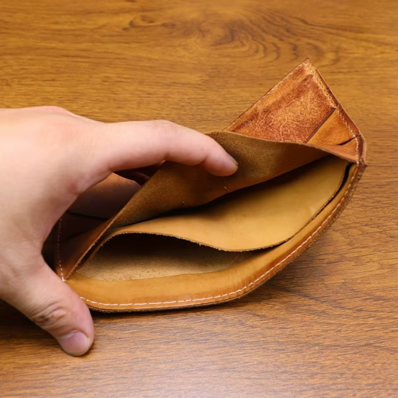 Portefeuille court rétro multicolore pour hommes, fait à la main, en cuir tanné végétal en détresse, fentes multi-cartes, porte-monnaie en cuir de vache
