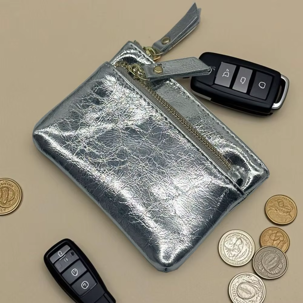 Porte-monnaie en cuir portable à double fermeture éclair