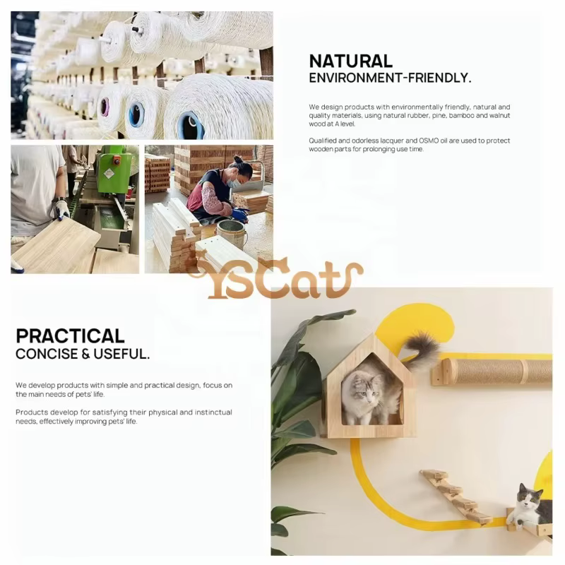 Arbre à chat d'intérieur moderne de luxe en bois courbé avec sisal durable, nouvelle conception, base circulaire pour produits pour animaux de compagnie pour Halloween