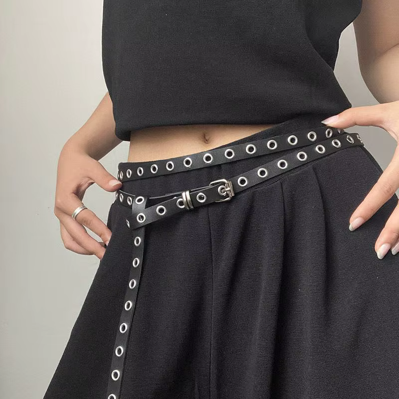 Ceinture Double cercle noire unie polyvalente pour femmes en cuir PU pour décoration de robe et de jean