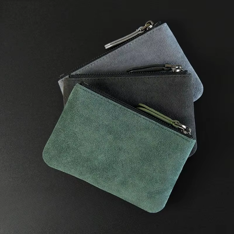 Mini Portefeuille en Cuir Simple et Portable Petit Porte-Monnaie à Fermeture Éclair Rétro pour Hommes et Femmes Porte-Cartes de Crédit Fin