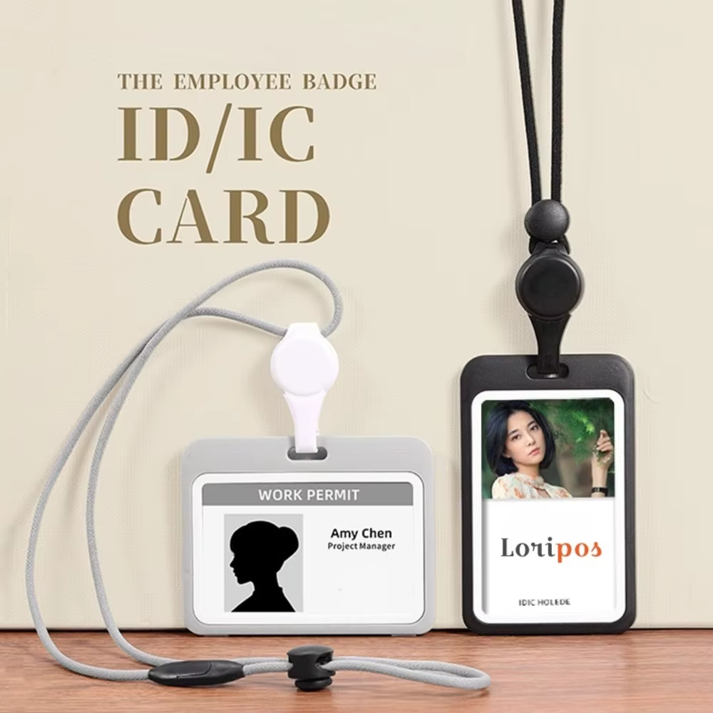 Porte-cartes rétractable transparent double face avec cordon détachable pour carte d'identité d'employé