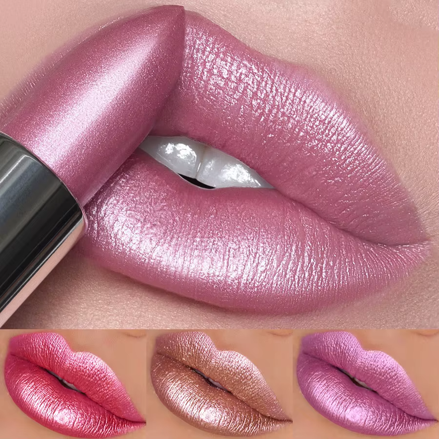 Rouge à lèvres à paillettes en 19 couleurs, hydratant, rouge, rose, brillant, teinte pour les lèvres hautement pigmentée, finition métallique, maquillage pour les lèvres