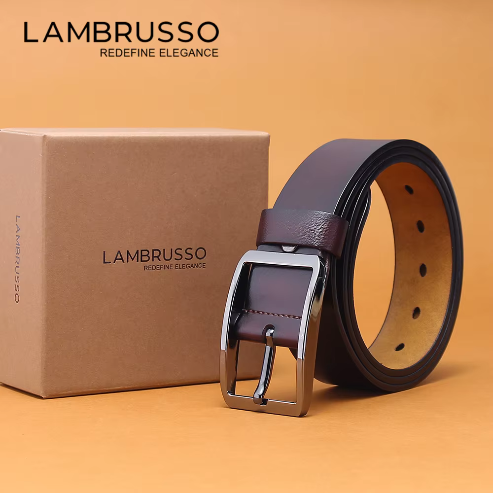 LAMBRUSSO Ceinture en cuir véritable de haute qualité pour hommes