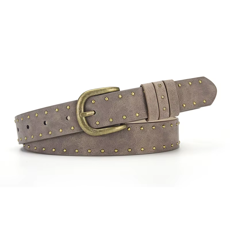 Ceinture à rivets en métal doré pour femmes
