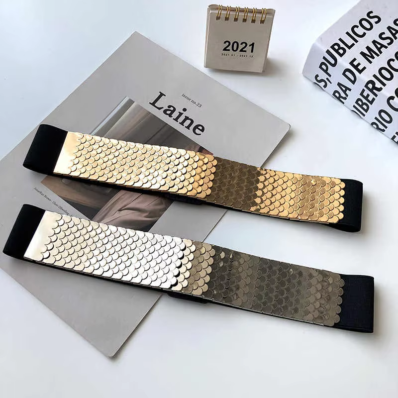 Ceinture en cuir élastique noir sans trous pour femmes
