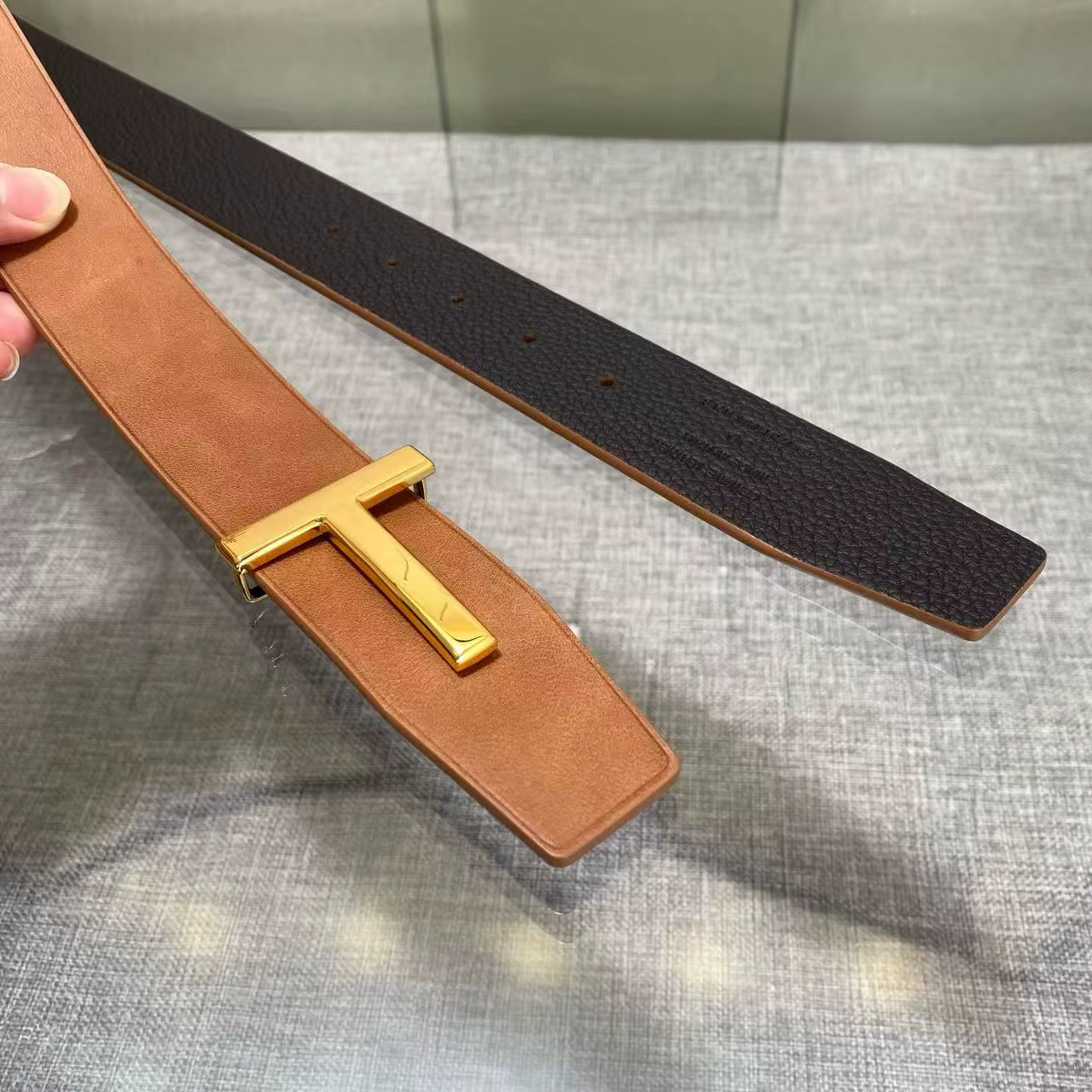 Ceinture en cuir Double face avec boucle lettre en forme de T pour hommes