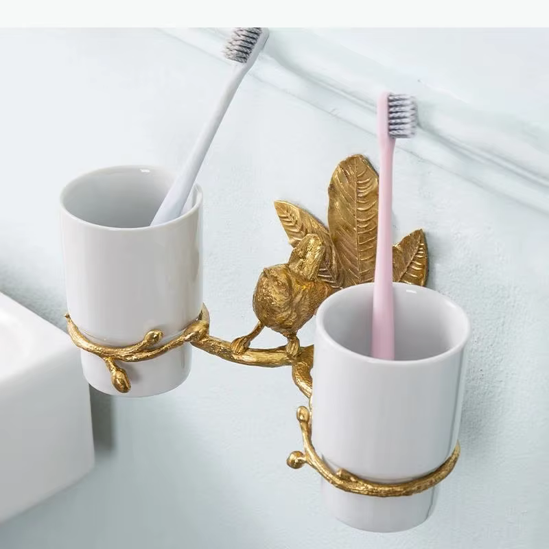 Support mural en laiton pour gobelets de bain de bouche et porte-brosses à dents, pour couple, accessoires de salle de bain et rangement de produits de toilette