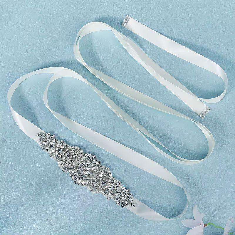 Ceinture de mariée en cristal argenté pour femmes