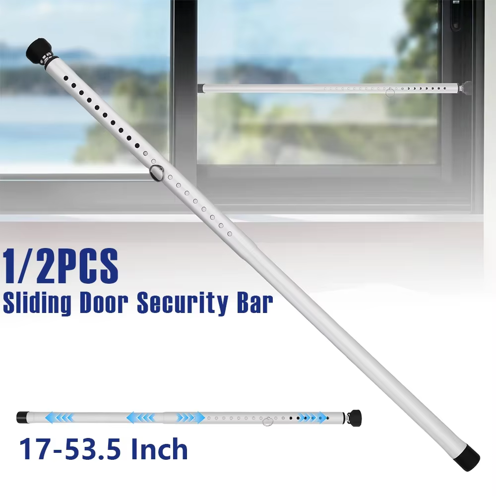 Barre de sécurité pour porte coulissante 1/2 pièces, barre de sécurité de porte réglable de 17 à 53,5 pouces avec embouts en caoutchouc, bloque-porte en verre pour la maison et l'appartement