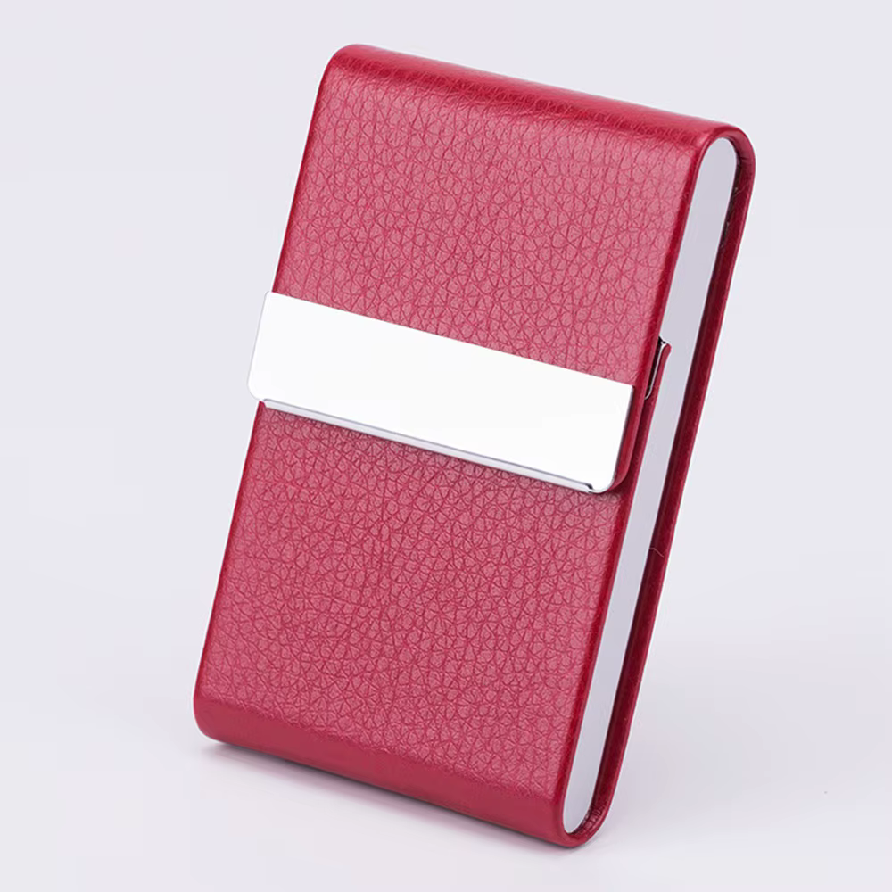 Étui porte-cartes de visite-porte-carte de poche en métal en cuir PU mince avec fermeture magnétique