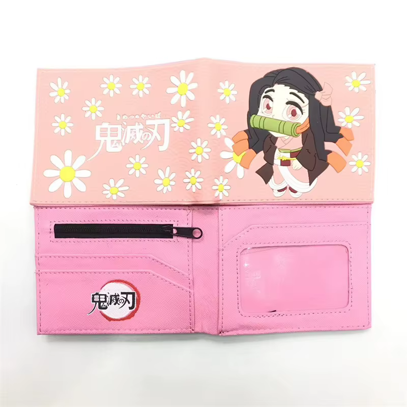 Portefeuille en PU de dessin animé Demon Slayer, porte-monnaie créatif Simple et pliable, carte multifonctionnelle, cadeau pour garçons