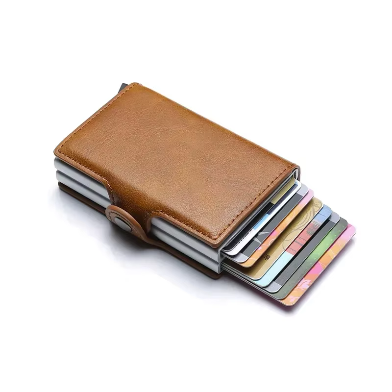 Carbone porte-carte de crédit hommes portefeuille RFID PU cuir métal moraillon
