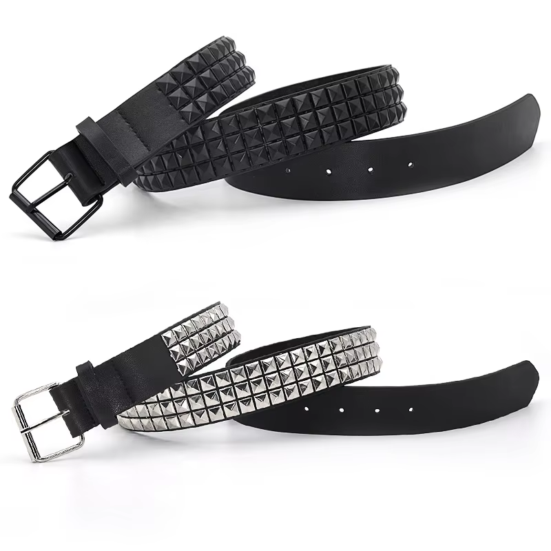Ceinture en cuir cloutée GAOKE Pyramid Rivet pour hommes et femmes