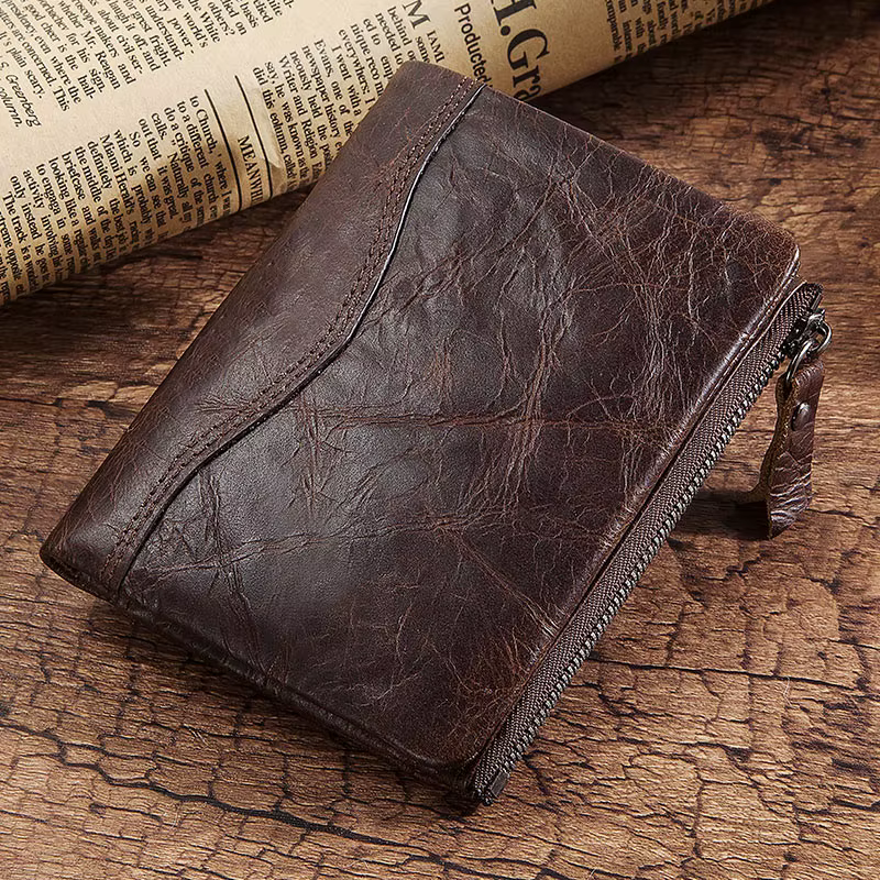 Portefeuille court en cuir véritable pour homme