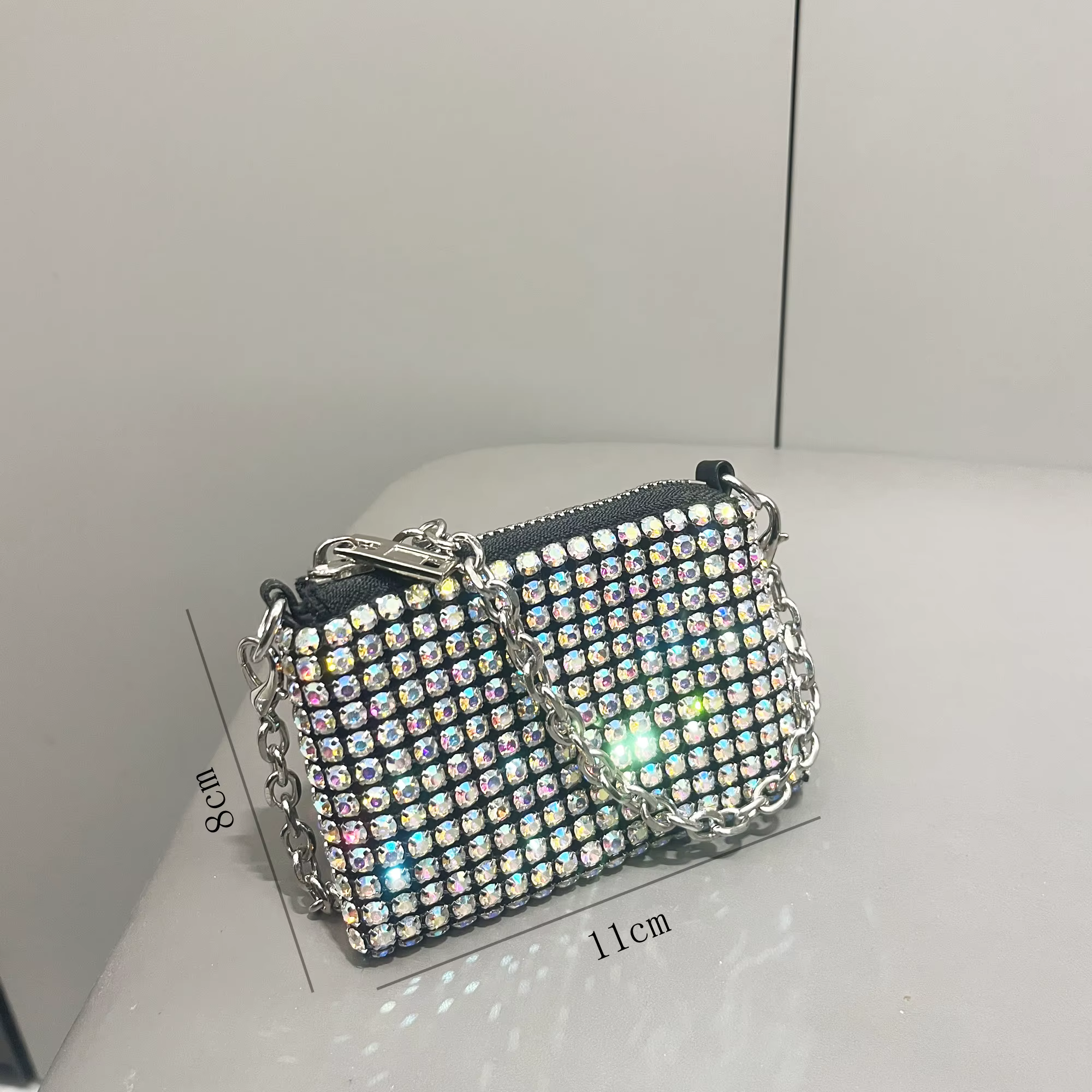 Mini petit sac brillant strass porte-monnaie chaîne courte sac à monnaie fait à la main