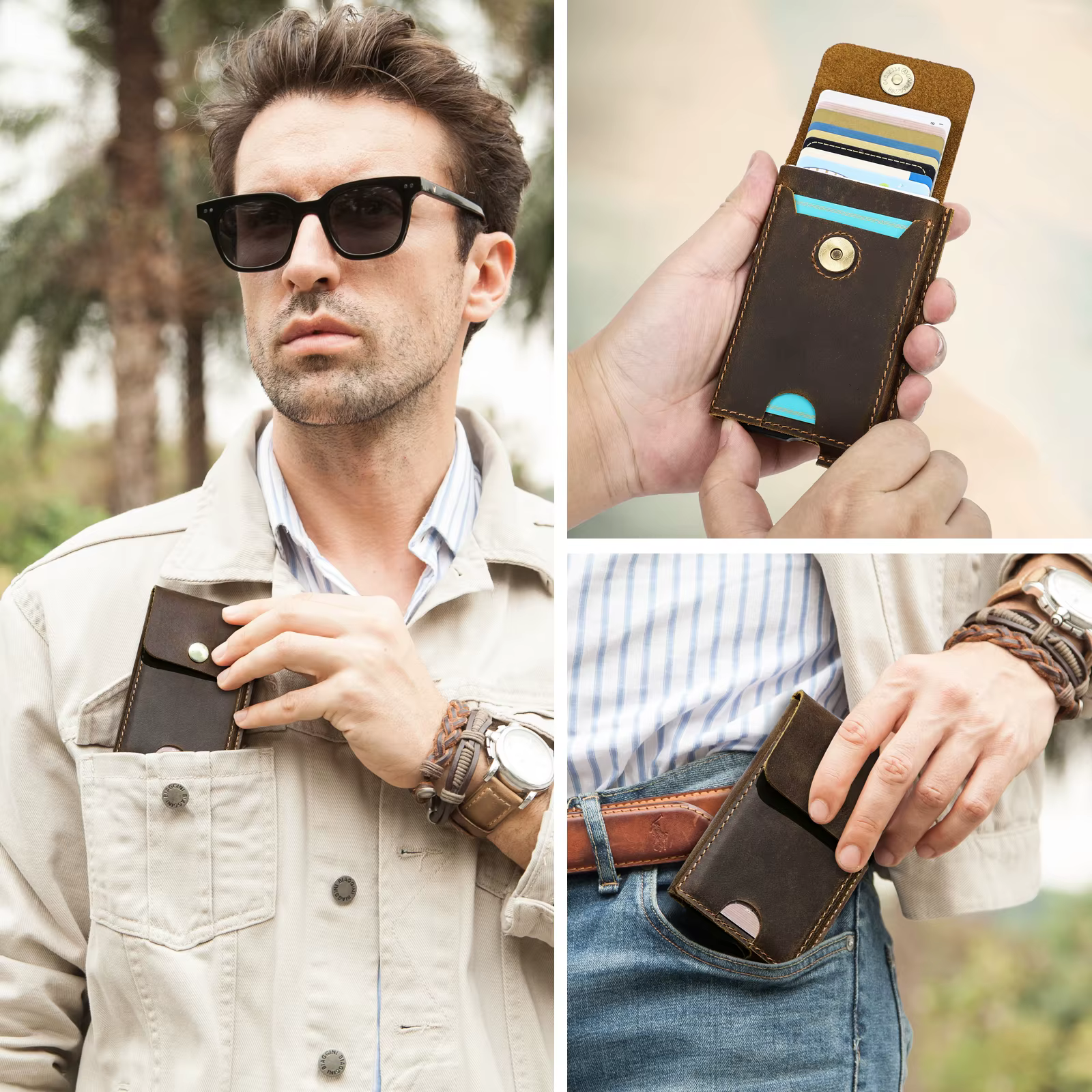 Hiram Vintage en cuir véritable RFID blocage porte-carte portefeuille pour hommes de luxe carte
