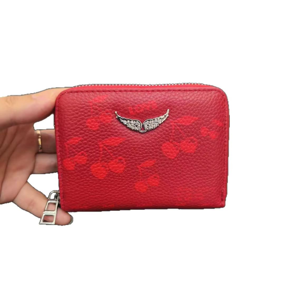 Ensemble de portefeuilles en cuir litchi à imprimé cerises pour femmes