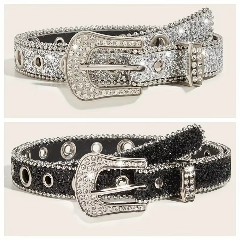 Ceinture scintillante en cuir PU pour femmes