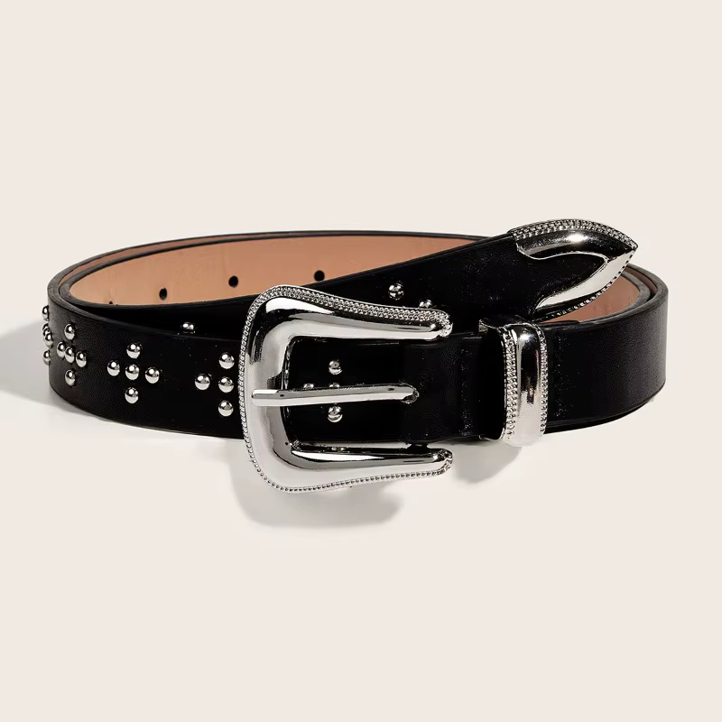 Ceinture de style rétro européen et américain avec boucle en métal embossée