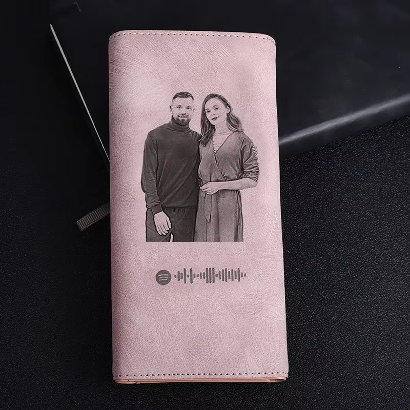 Nouveau portefeuille long pour femme personnalisable avec photo gravée Spotify