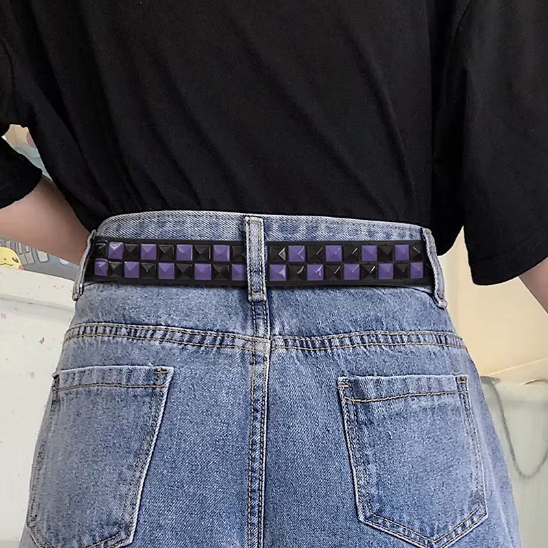 Ceinture Punk à rivets violets pour femmes