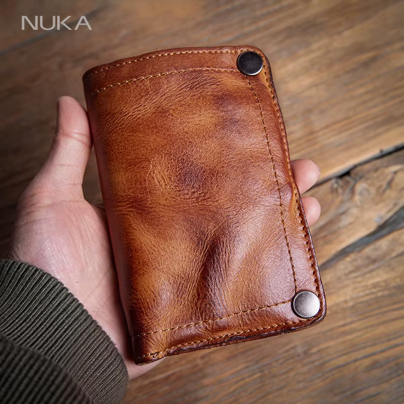 GURO haute qualité hommes portefeuille en cuir véritable Vintage à deux volets pince à billets porte-carte de crédit Design de luxe avec fermeture éclair poche à monnaie
