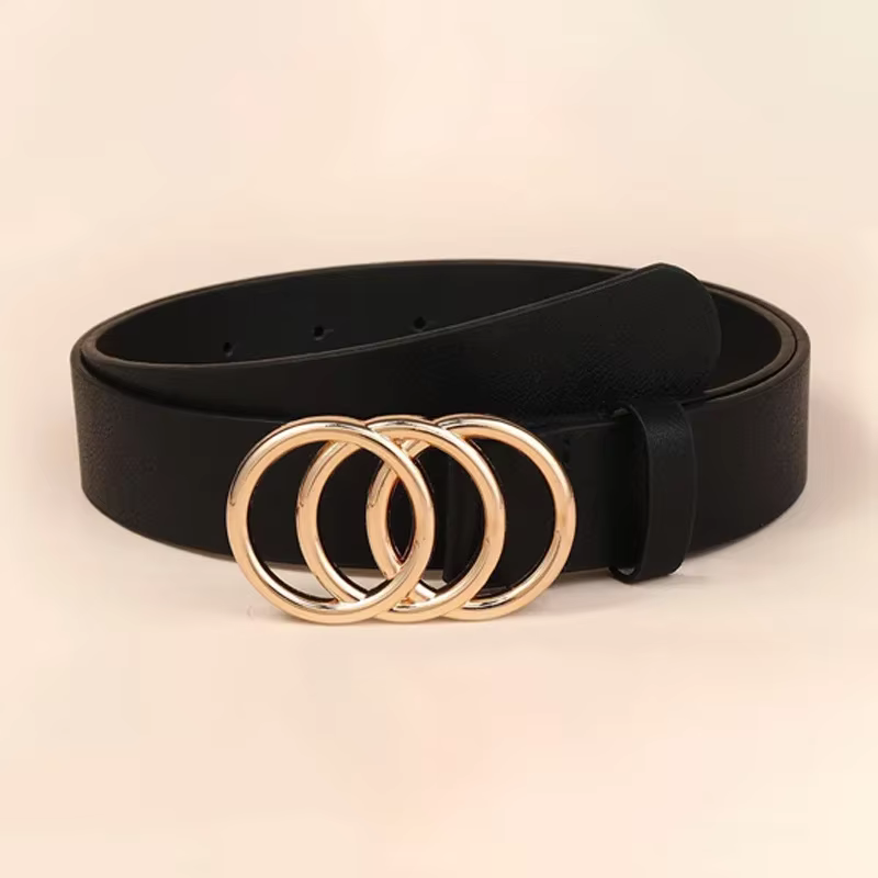 1 pièces doré Triple anneau boucle ceintures Simple couleur unie PU cuir ceinture jean pantalon