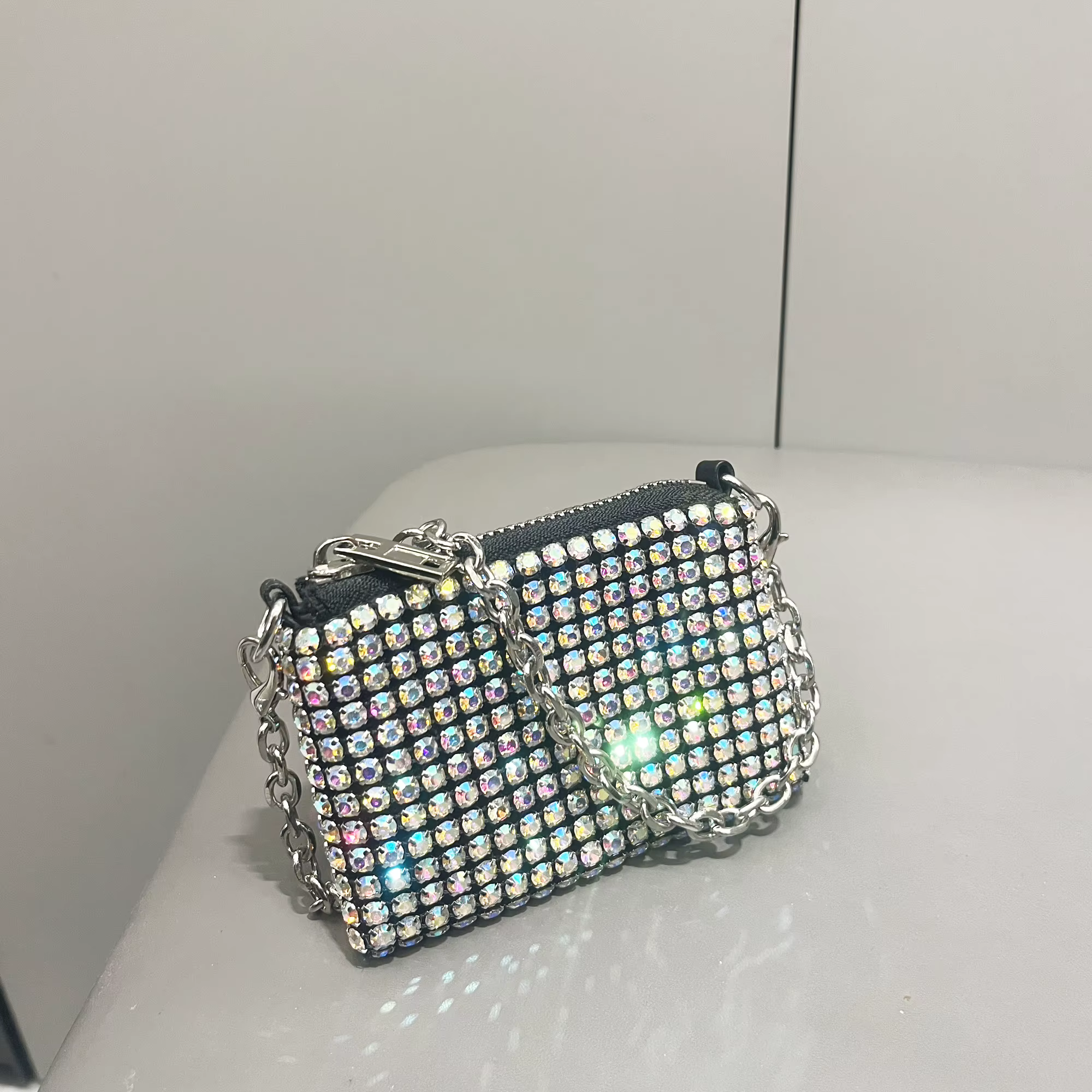 Mini petit sac brillant strass porte-monnaie chaîne courte sac à monnaie poignée