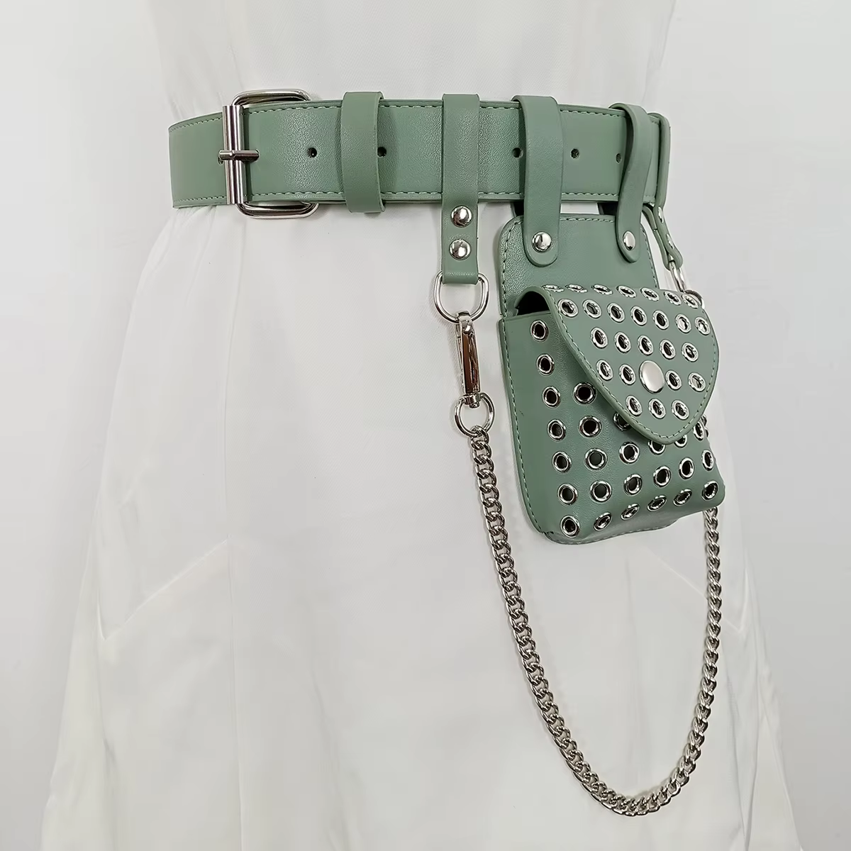 Mode Mini porte-monnaie multi-fonctionnel en cuir PU portefeuille argent ceinture sac Rivet petit multi-carte pochette pour femmes porte-carte