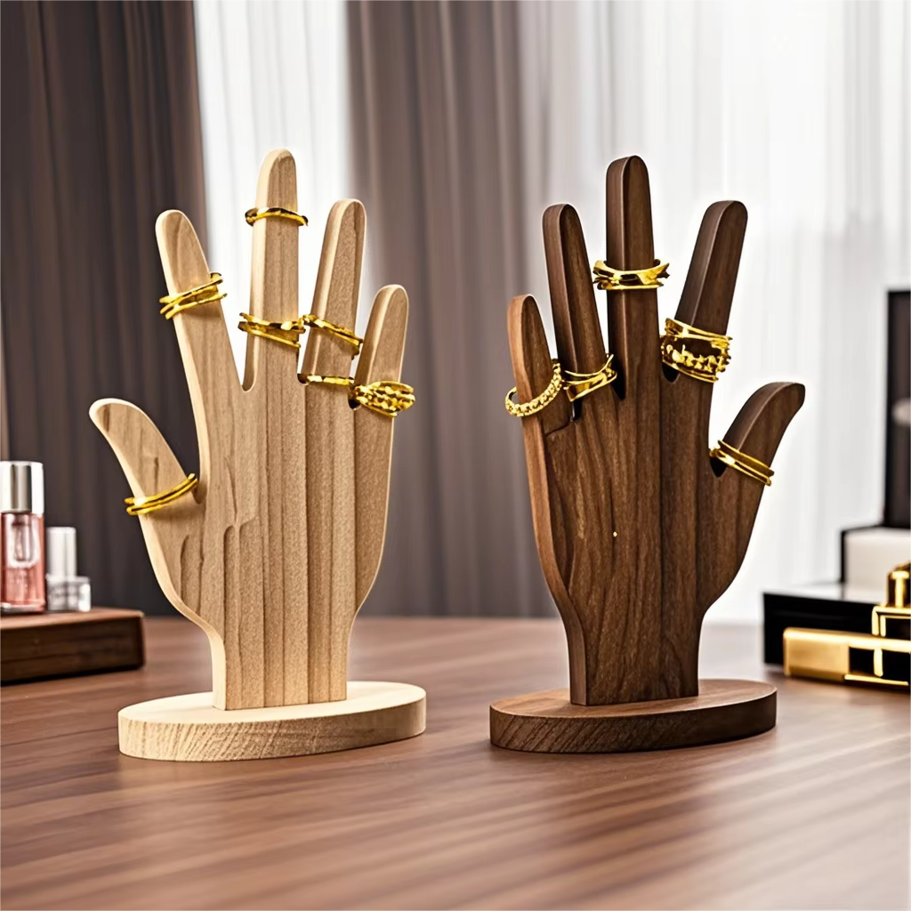 Présentoir à bijoux en forme de main, support multifonctionnel pour bijoux, présentoir de bracelet en forme de main, support en bois pour bagues, support de bague en forme de main