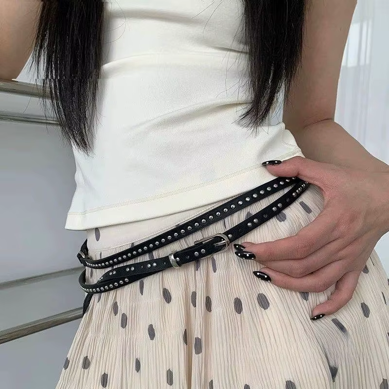 Ins mode Double ceinture en cuir Pu