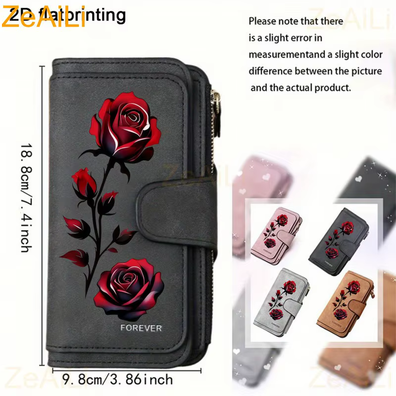 Le portefeuille long pour femme Red Rose comprend plusieurs emplacements pour cartes