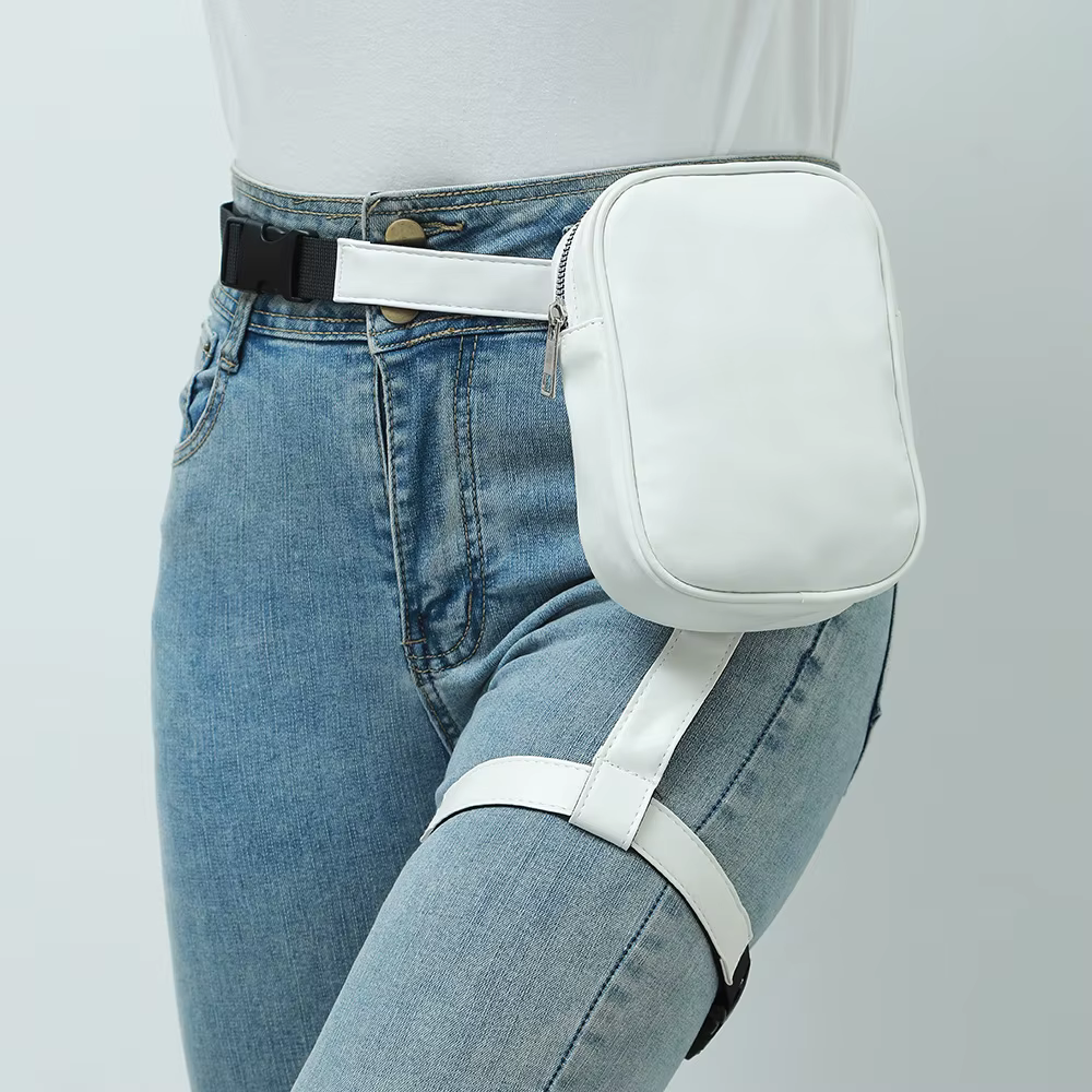 Tendance élégant noir femmes taille jambe ceinture en cuir Cool fille sac Fanny Pack pour randonnée en plein air moto