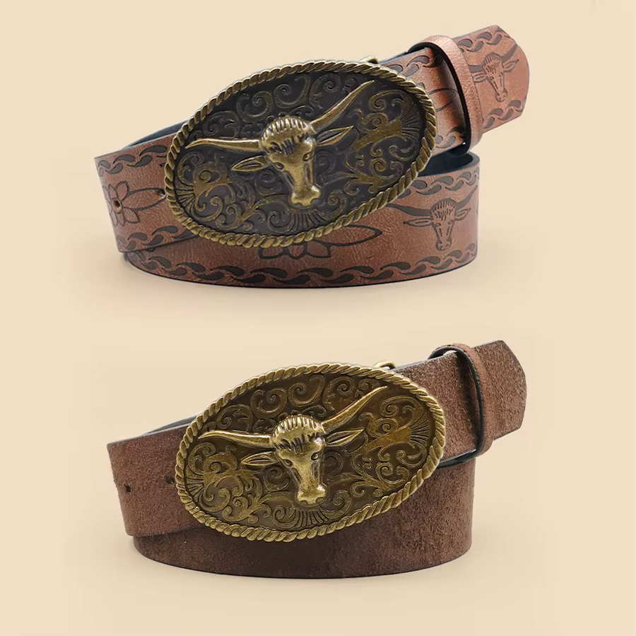 Ceinture décontractée de style occidental rétro avec boucle en alliage antique
