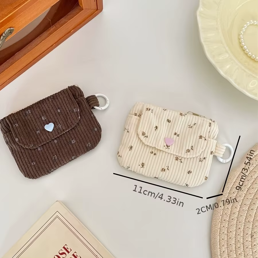 Sac de rangement pour pièces de monnaie en velours côtelé, portefeuille pour femme, porte-cartes à fermeture éclair, sac pour cartes bancaires et papiers d'identité, sac à maquillage pour rouge à lèvr