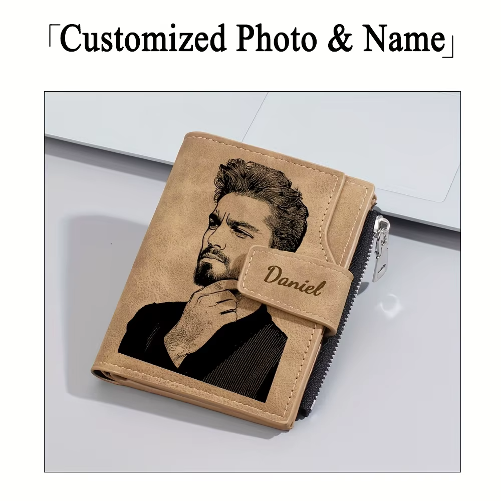 Portefeuille court personnalisé avec photo et nom pour homme