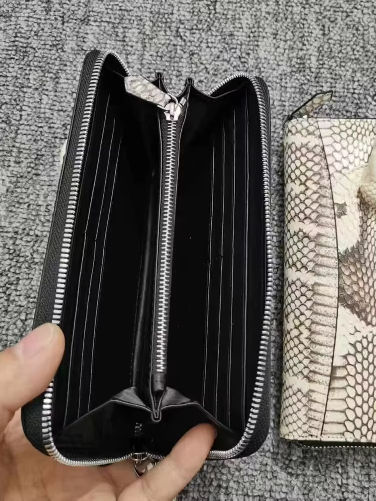 Portefeuille Homme en Cuir Véritable de Haute Qualité, Motif Peau de Serpent, Pochette de Luxe Décontractée pour Homme, Porte-Cartes Long Tendance