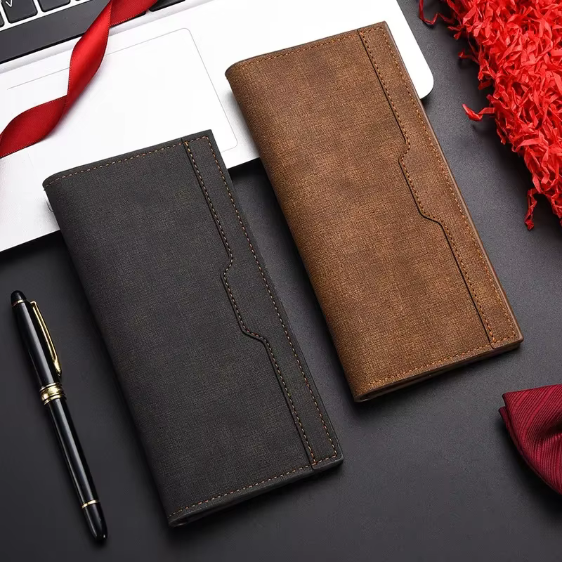 Portefeuille en cuir pour hommes porte-carte d'identité sac à main chéquier longue pochette à deux volets sac d'argent d'affaires homme portefeuilles Cartera Hombre Carteras